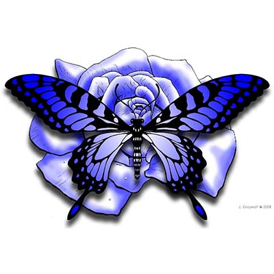 Butterfly On Red Rose Design Water Transfer Temporary Tattoo(fake Tattoo) Stickers NO.11057